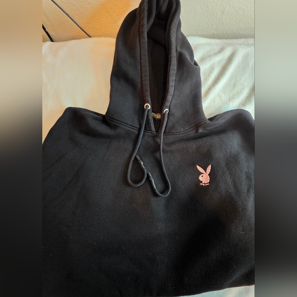 Playboy x Missguided Black Hoodie Pink Logo Graphic Size US 4